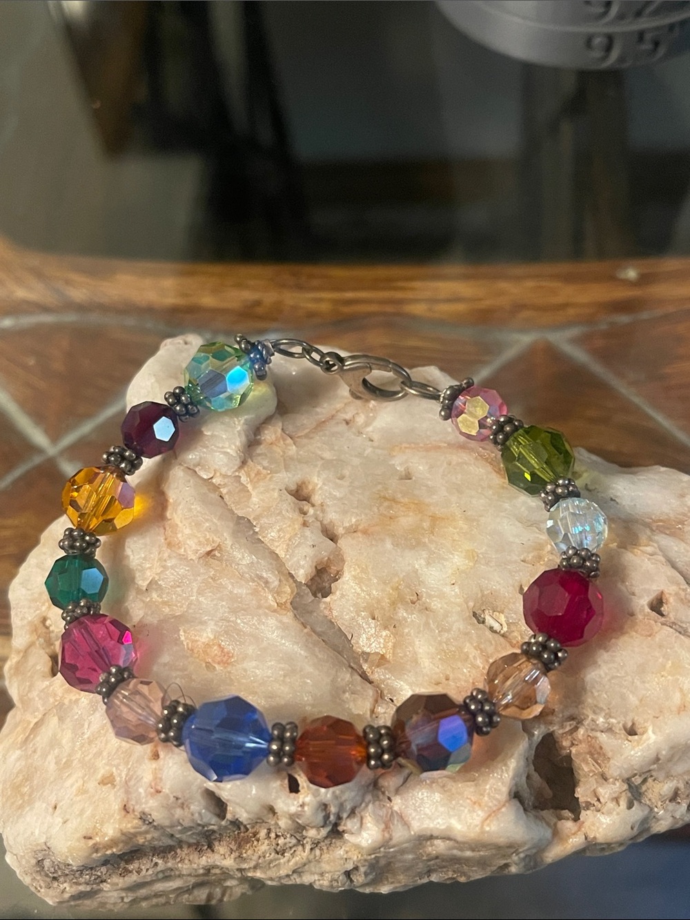 Sterling Silver Multicolor Crystal Beaded Bracelet - Women’s